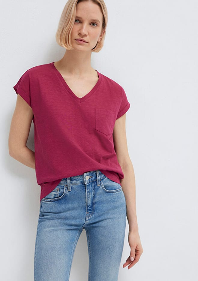 M1600961-70919 Kadın V Yaka T-Shirt