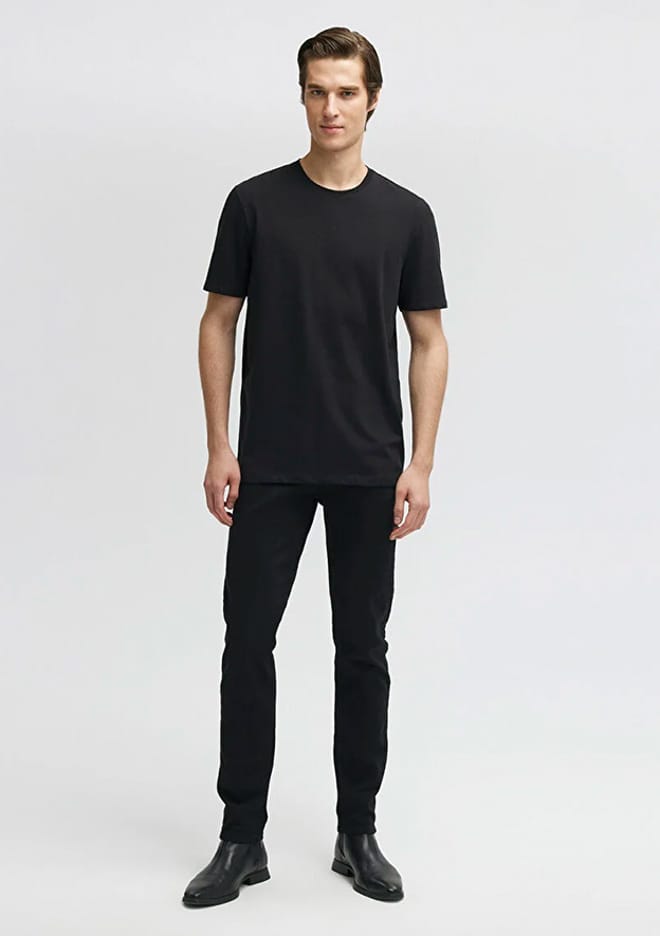M0610252-900 Erkek Siyah Bisiklet Yaka T-shirt