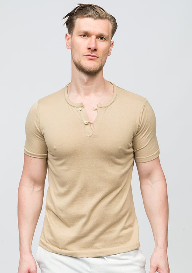 25 Bst Jesus Erkek Bej Bisiklet Yaka T-shirt