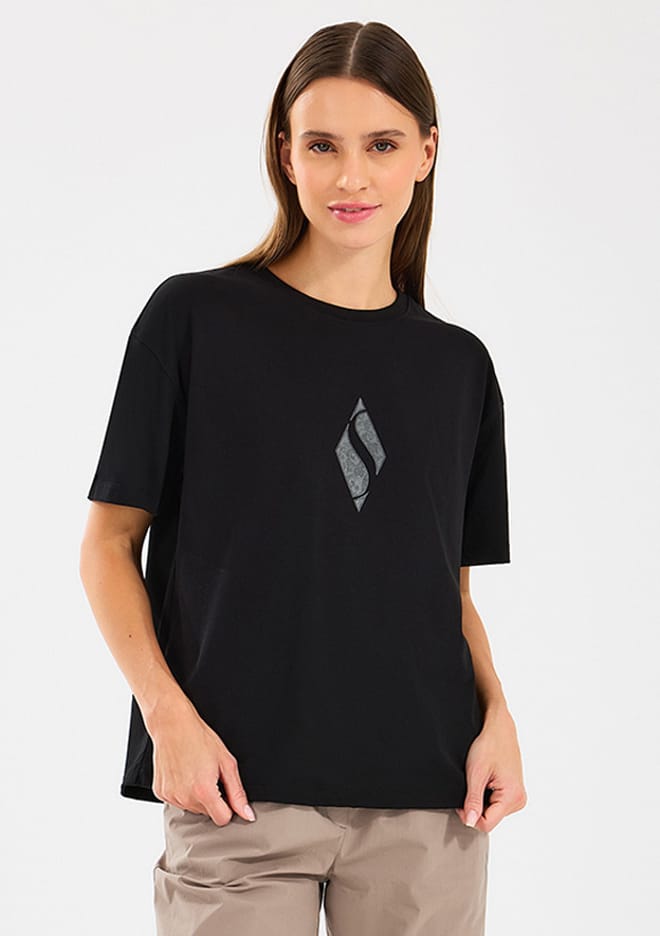 S2510311-001 Kadın Siyah Baskılı T-shirt