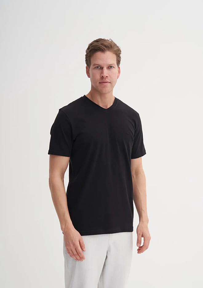 25Yceeo04601 Erkek Siyah V Yaka T-shirt