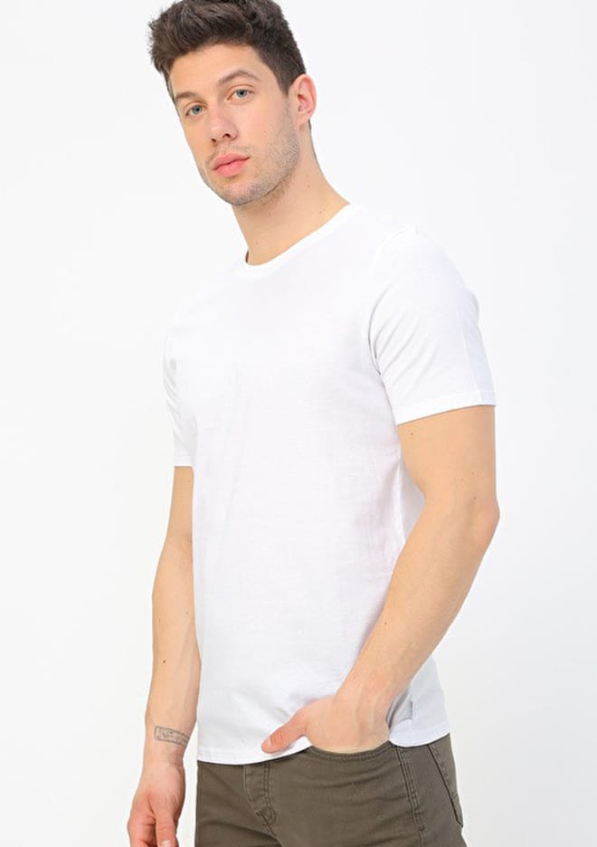 12156101 Erkek Beyaz Basic T-shirt