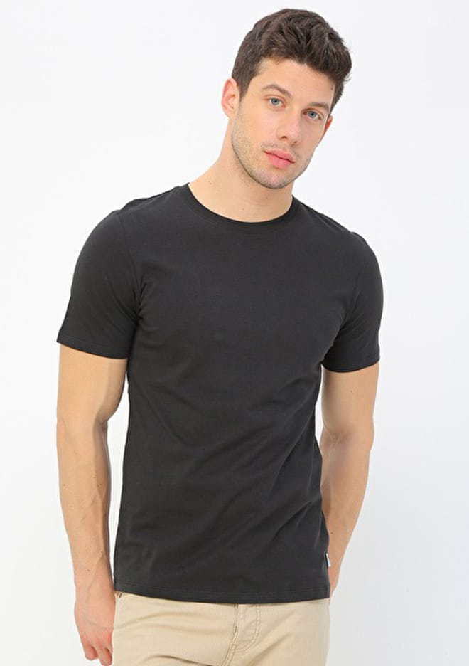 12156101 Erkek Siyah Basic T-shirt