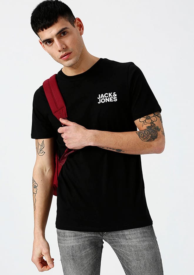12151955 Erkek Siyah Baskılı T-shirt