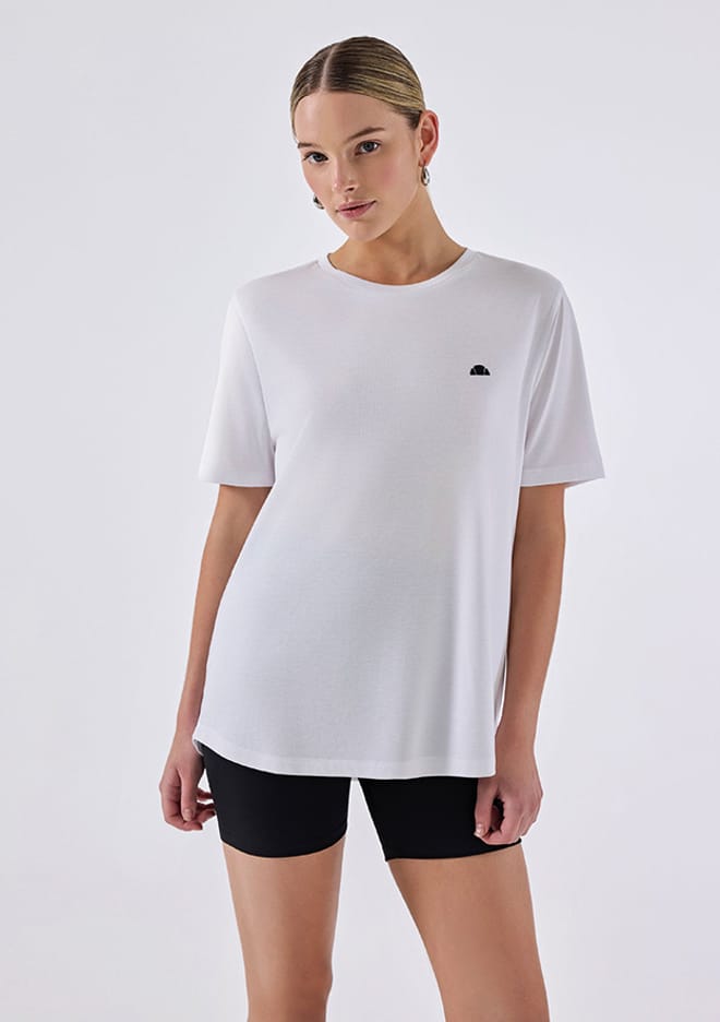 6Sf5037 Kadın Beyaz Bisiklet Yaka T-shirt