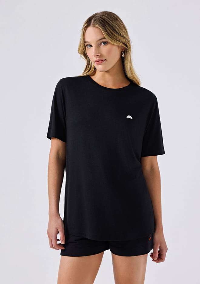 6Sf5037 Kadın Siyah Bisiklet Yaka T-shirt