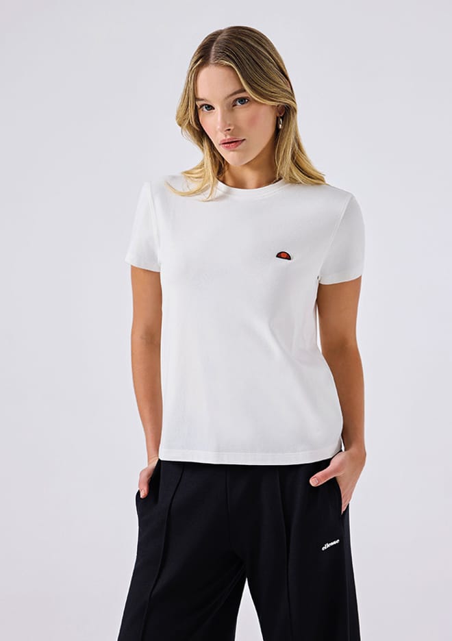 6Sf5028 Kadın Beyaz Bisiklet Yaka T-shirt