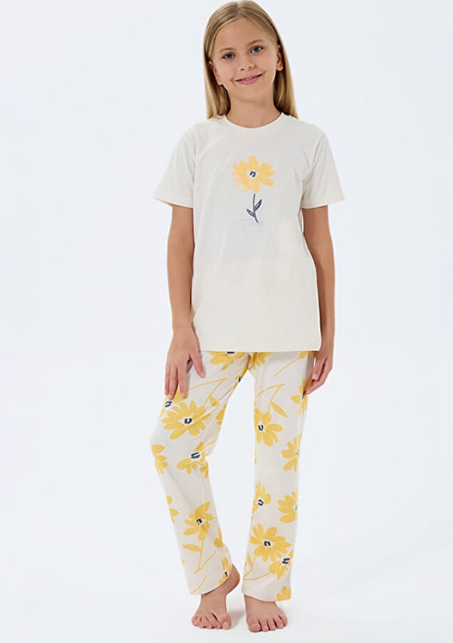 Rp3785-G Kız Çocuk Beyaz Pijama
