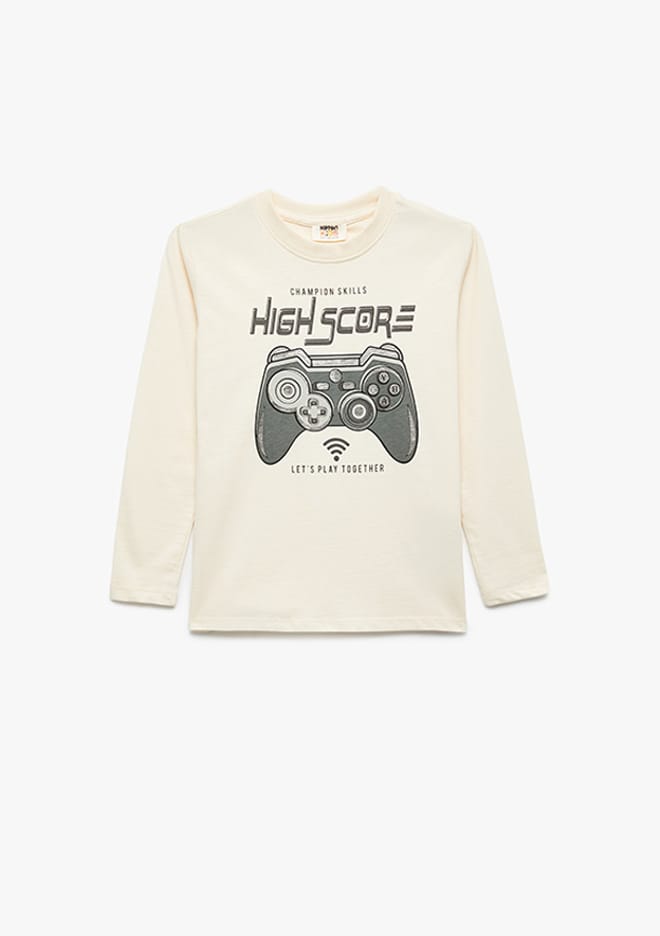 6Wkb10065Tk Erkek Çocuk Bej Uzun Kol T-shirt