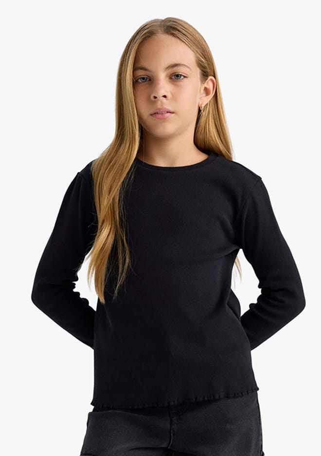 B2387A8Xb Kız Çocuk Siyah Uzun Kol T-shirt