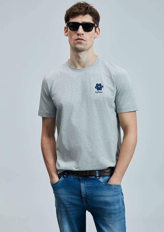 111020246 Erkek Gri Baskılı T-shirt