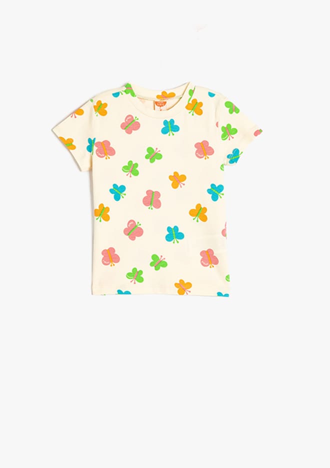 5Smg10018Ak Kız Bebek Bej Baskılı T-shirt