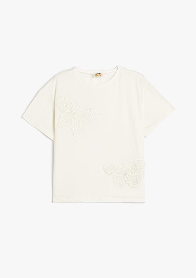 5Skg10090Ak Kız Çocuk Beyaz Bisiklet Yaka T-shirt