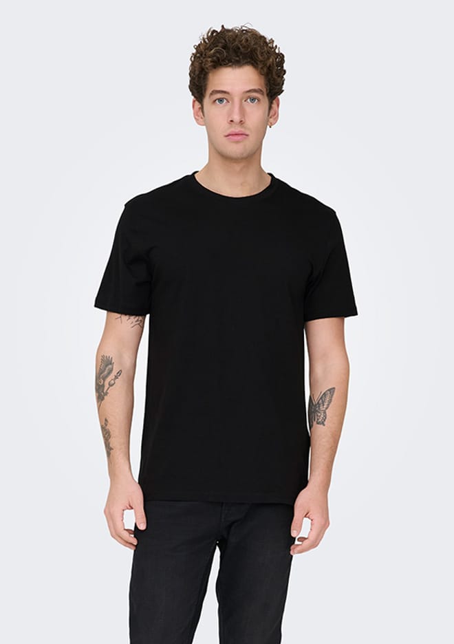 22025208 Erkek Siyah Bisiklet Yaka T-shirt