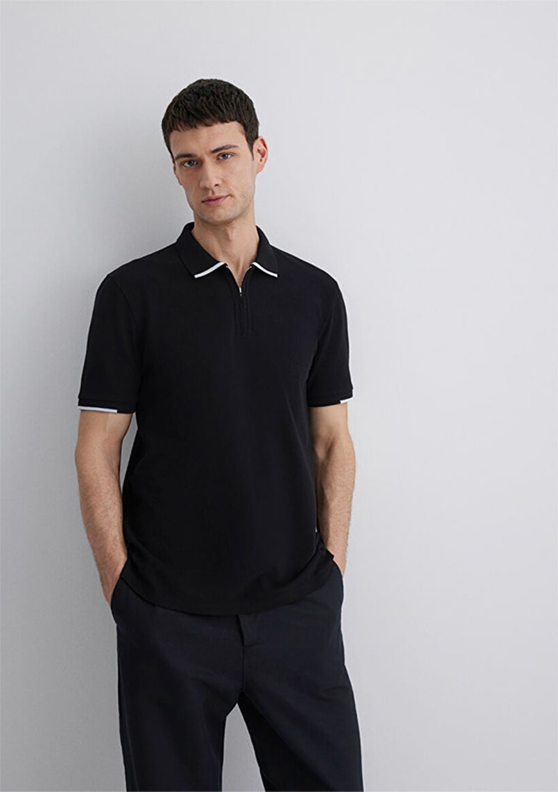 M0612654-900 Erkek Siyah Polo Yaka T-shirt