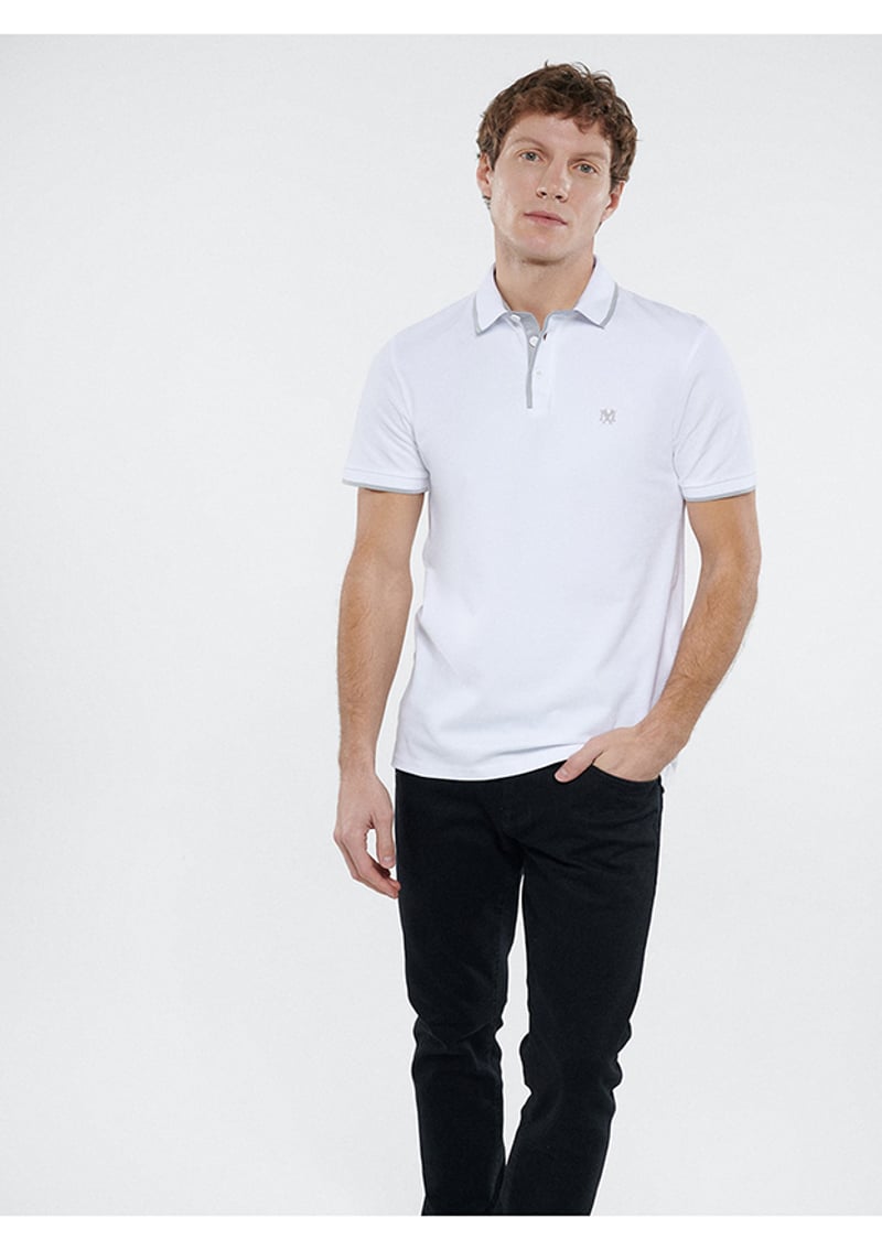 M062373-27879 Erkek Beyaz Polo Yaka T-shirt
