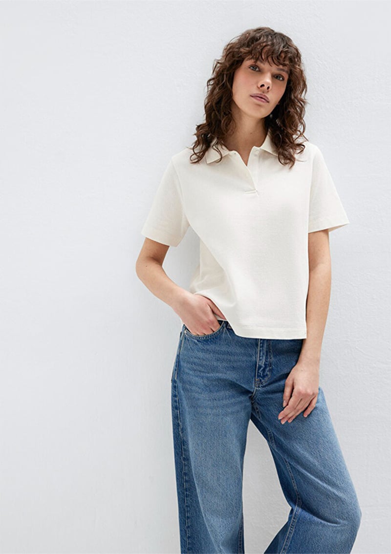 M1613714-80194 Kadın Beyaz Polo Yaka T-shirt