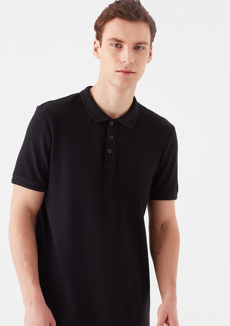 M064946-21842 Erkek Siyah Polo Yaka T-shirt