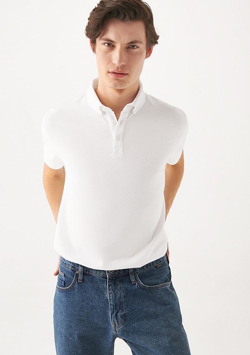 M063247-27879 Erkek Beyaz Polo Yaka T-shirt