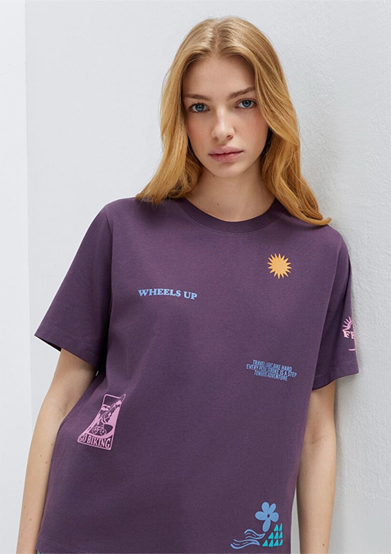 M1613729-70635 Kadın Çok Renkli Baskılı T-shirt