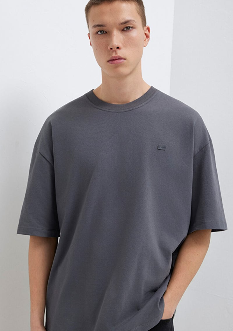 M0613188-80955 Erkek Gri Baskılı T-shirt