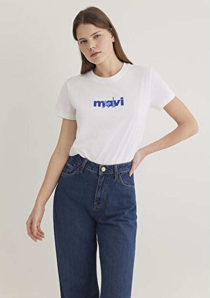 M1613287-620 Kadın Beyaz Baskılı T-shirt