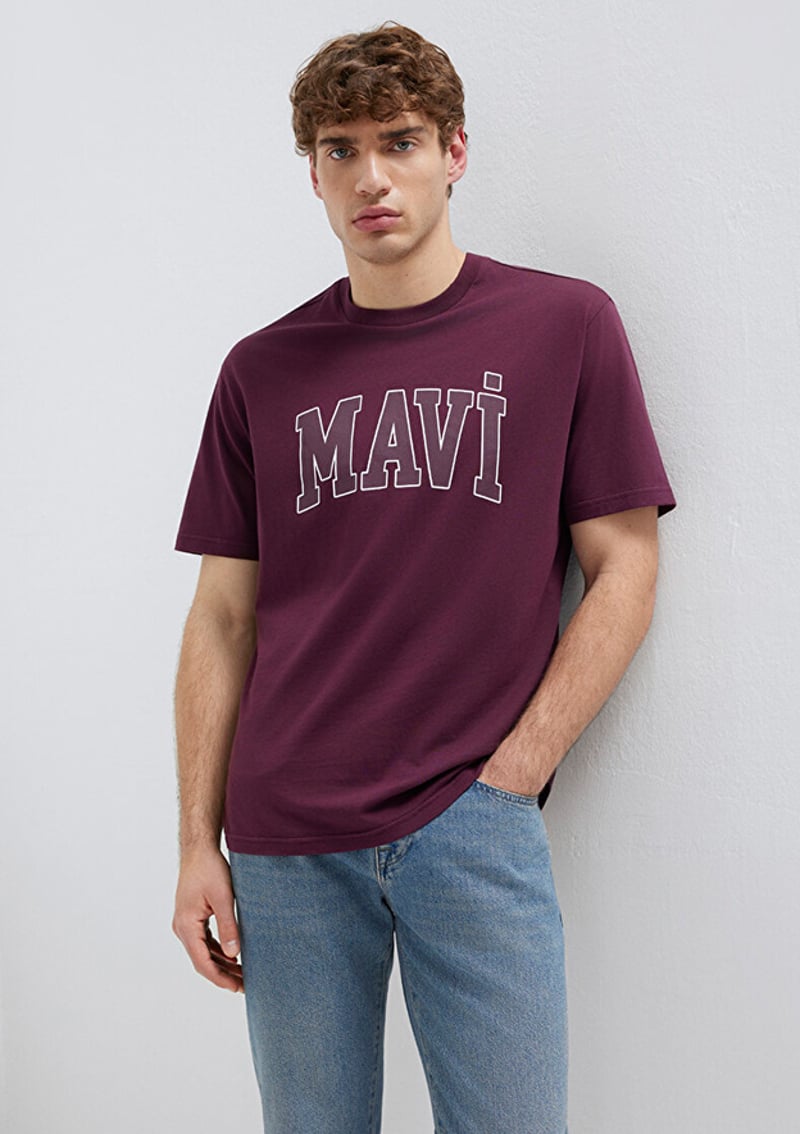 M0611711-70434 Erkek Bordo Baskılı T-shirt