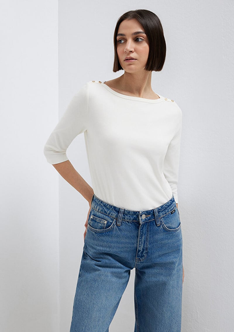 M1613760-70057 Kadın Beyaz Kısa Kol T-shirt