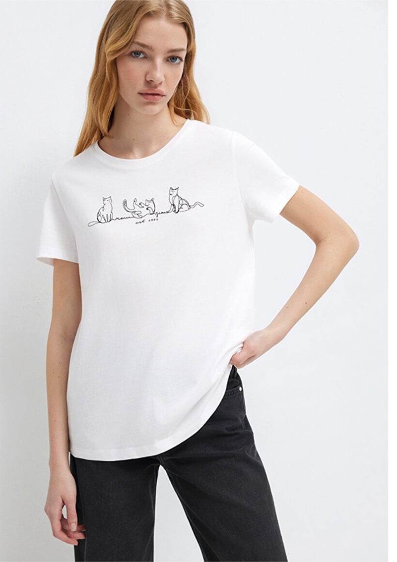 M1613721-620 Kadın Beyaz Baskılı T-shirt