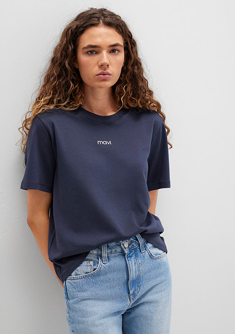 M1612829-85315 Kadın Mavi Baskılı T-shirt
