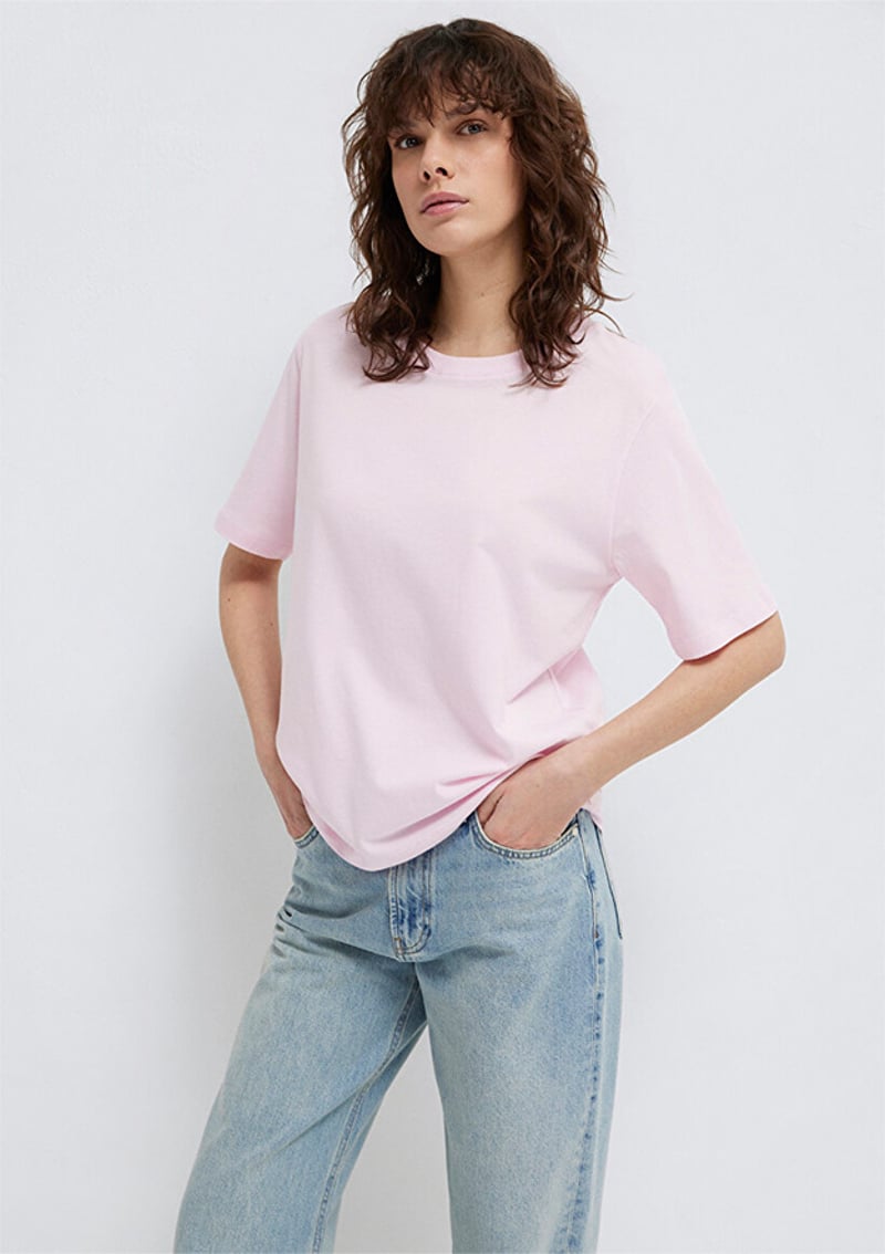 M1600955-89200 Kadın Pembe Bisiklet Yaka T-shirt