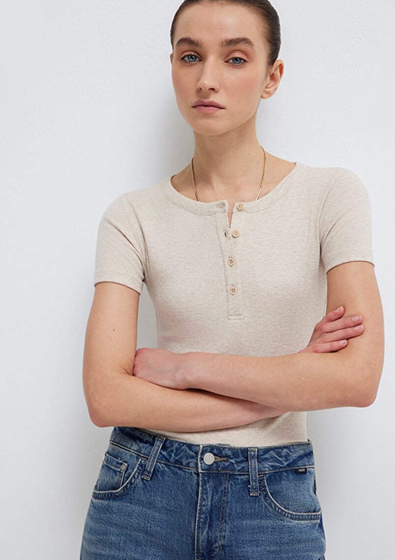 M1613806-80084 Kadın Bej Basic T-shirt