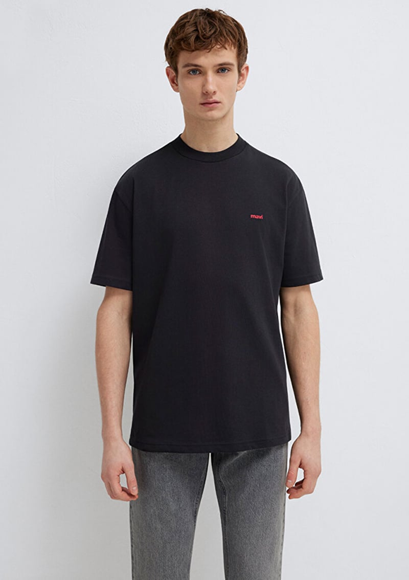 M0612216-900 Erkek Siyah Baskılı T-shirt