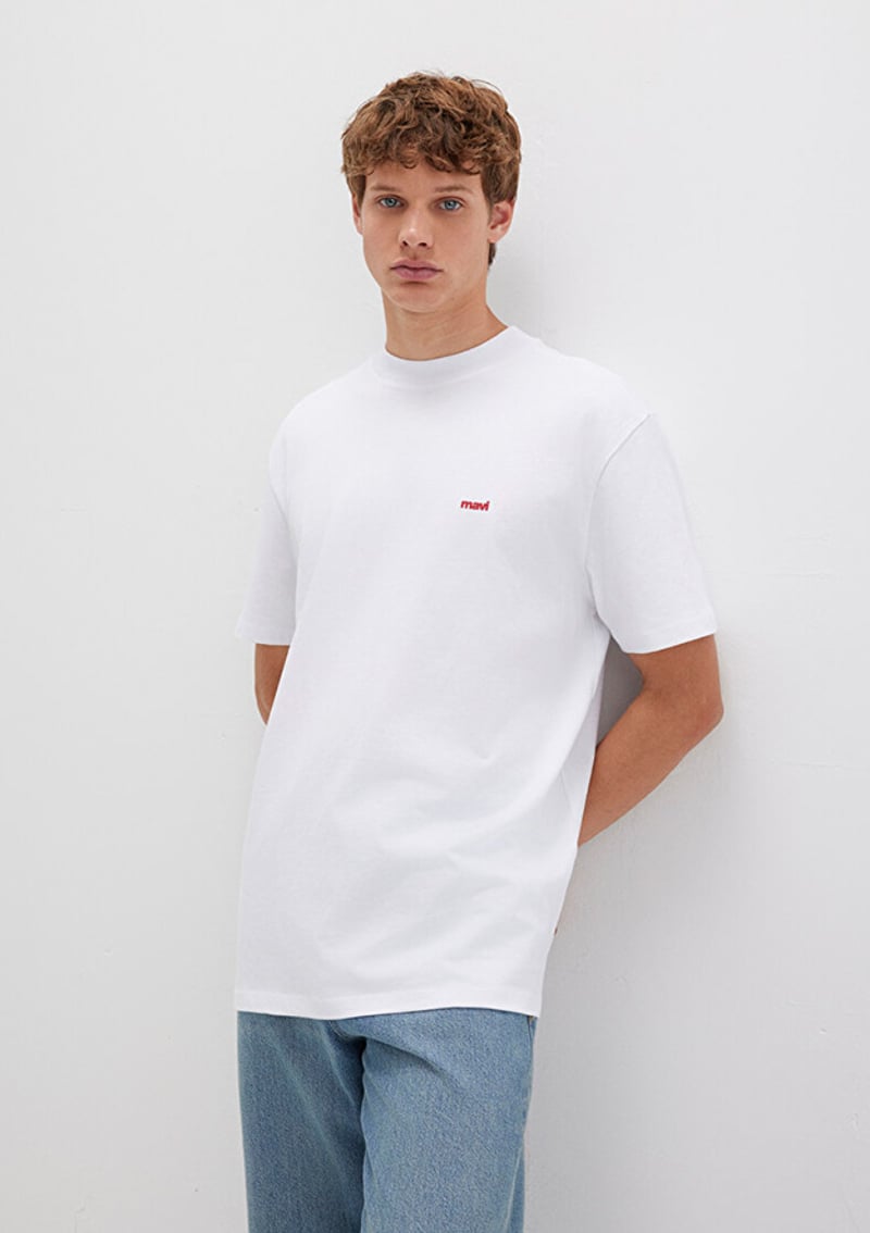M0612216-620 Erkek Beyaz Baskılı T-shirt