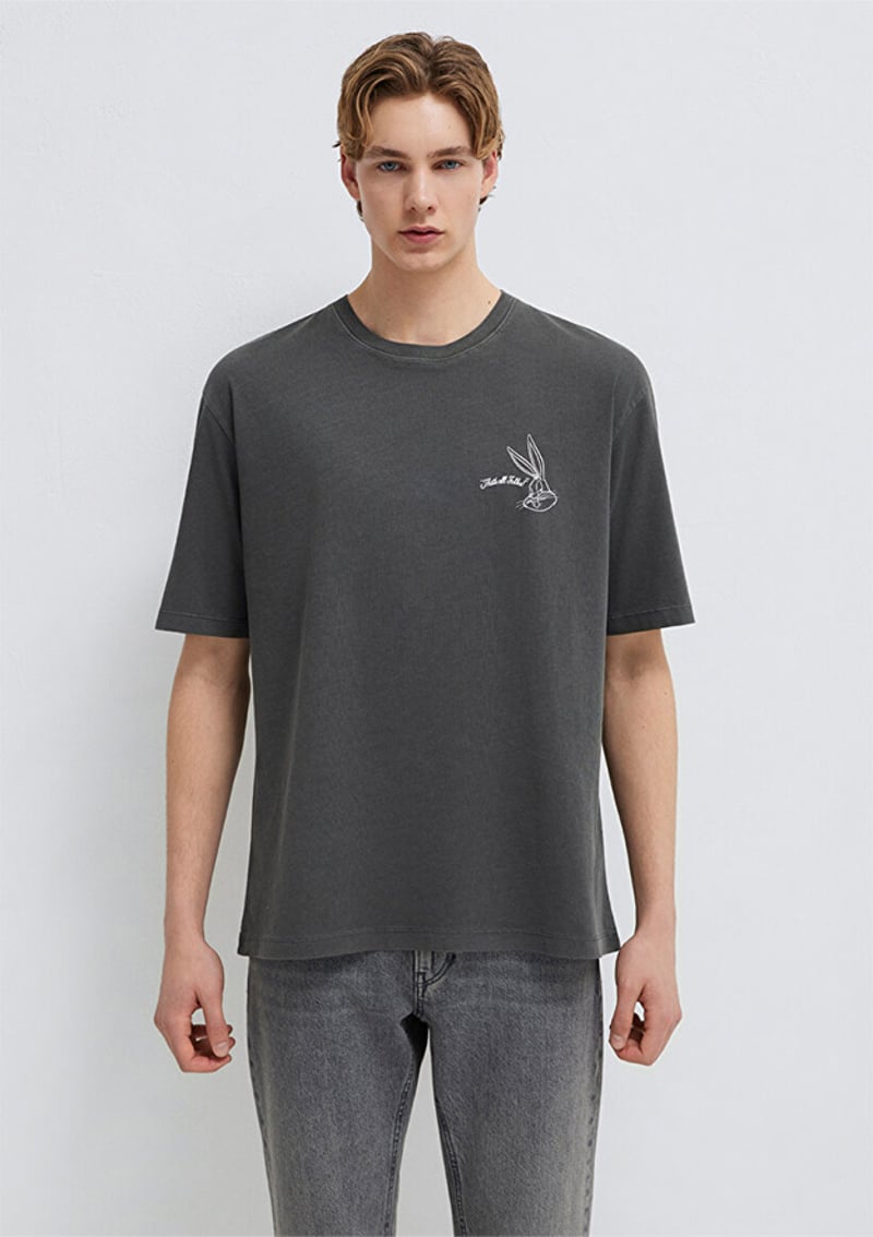 M0613202-900 Erkek Siyah Baskılı T-shirt