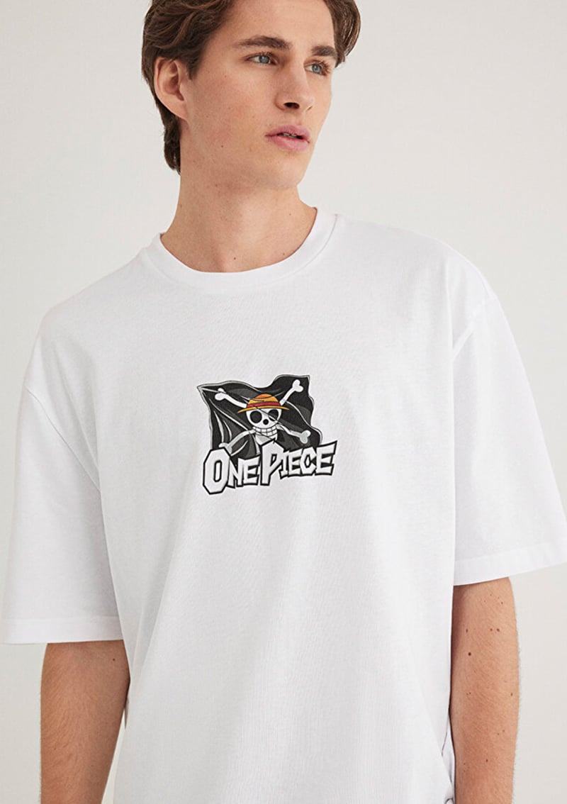 M0612563-620 Erkek Beyaz Baskılı T-shirt