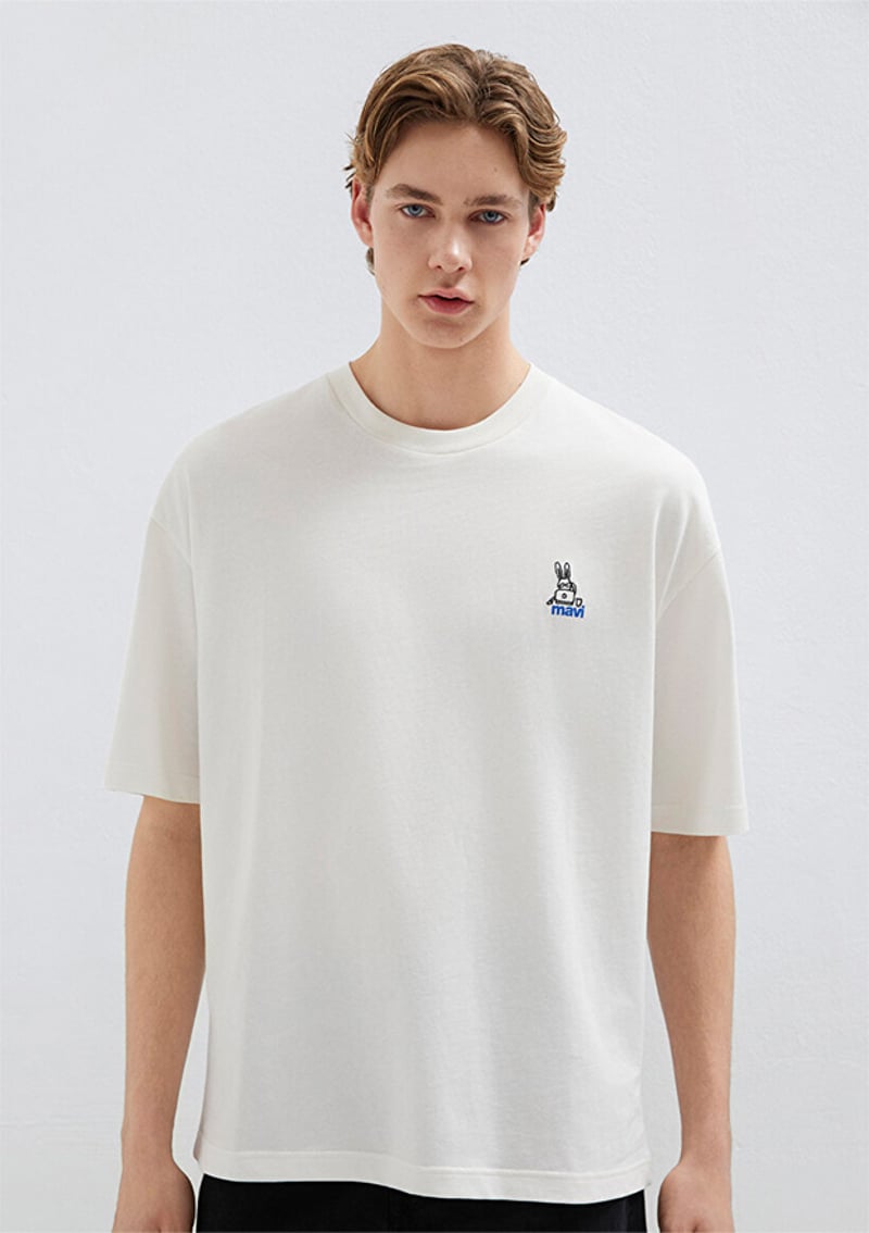 M0613178-70057 Erkek Beyaz Baskılı T-shirt
