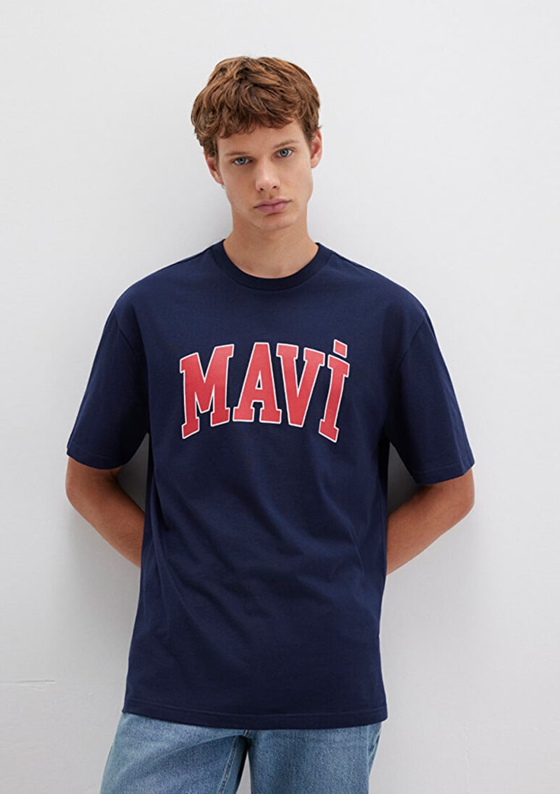 M0611711-84371 Erkek Lacivert Baskılı T-shirt