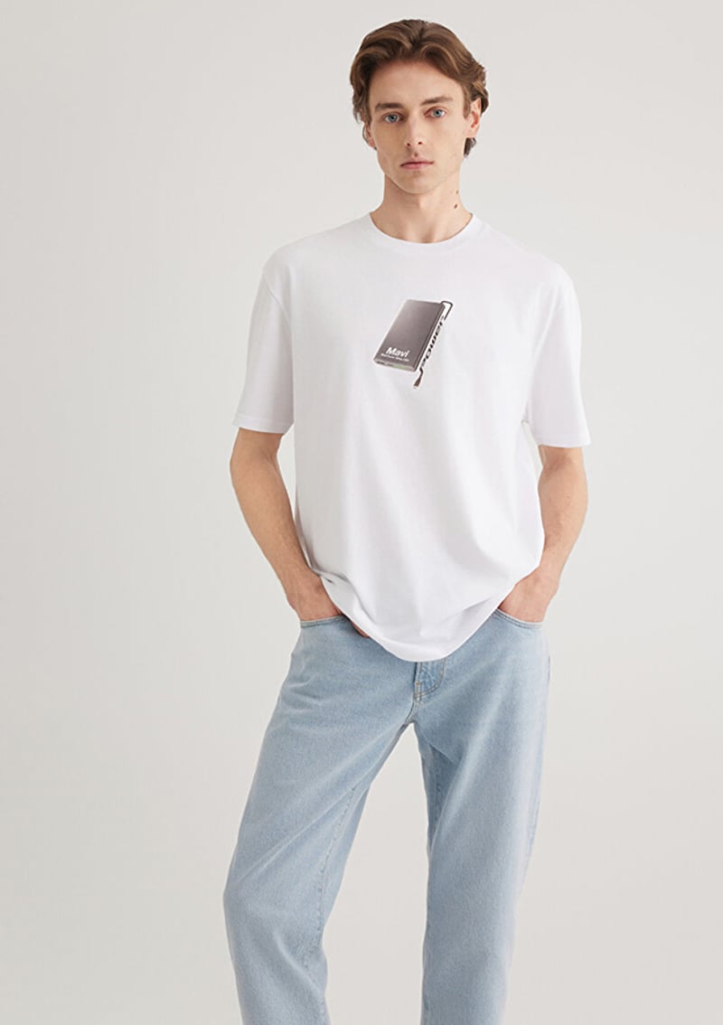 M0612483-620 Erkek Beyaz Baskılı T-shirt