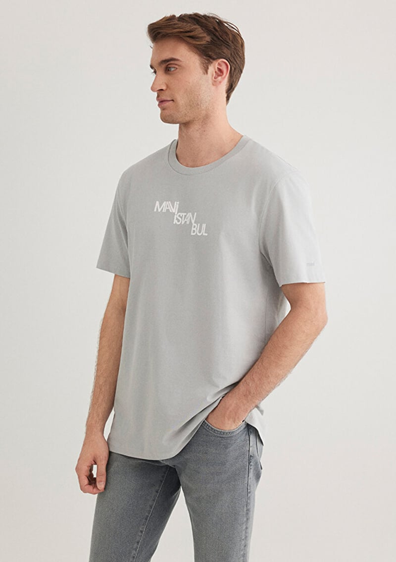 M0612274-70075 Erkek Gri Baskılı T-shirt