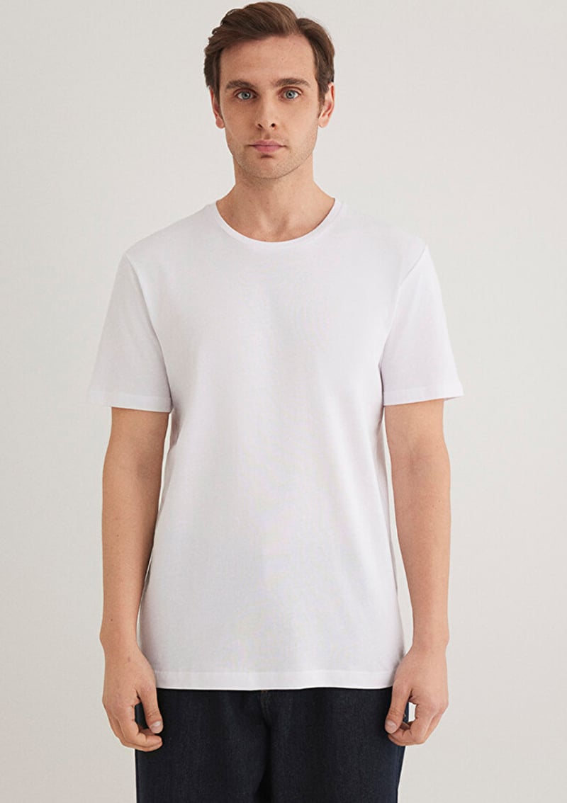 M065574-620 Erkek Beyaz Basic T-shirt