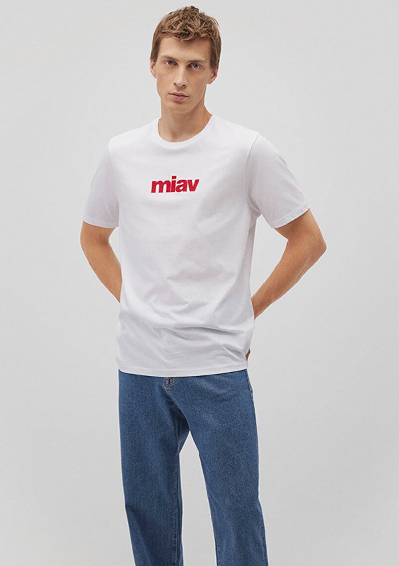 M067153-622 Erkek Beyaz Baskılı T-shirt