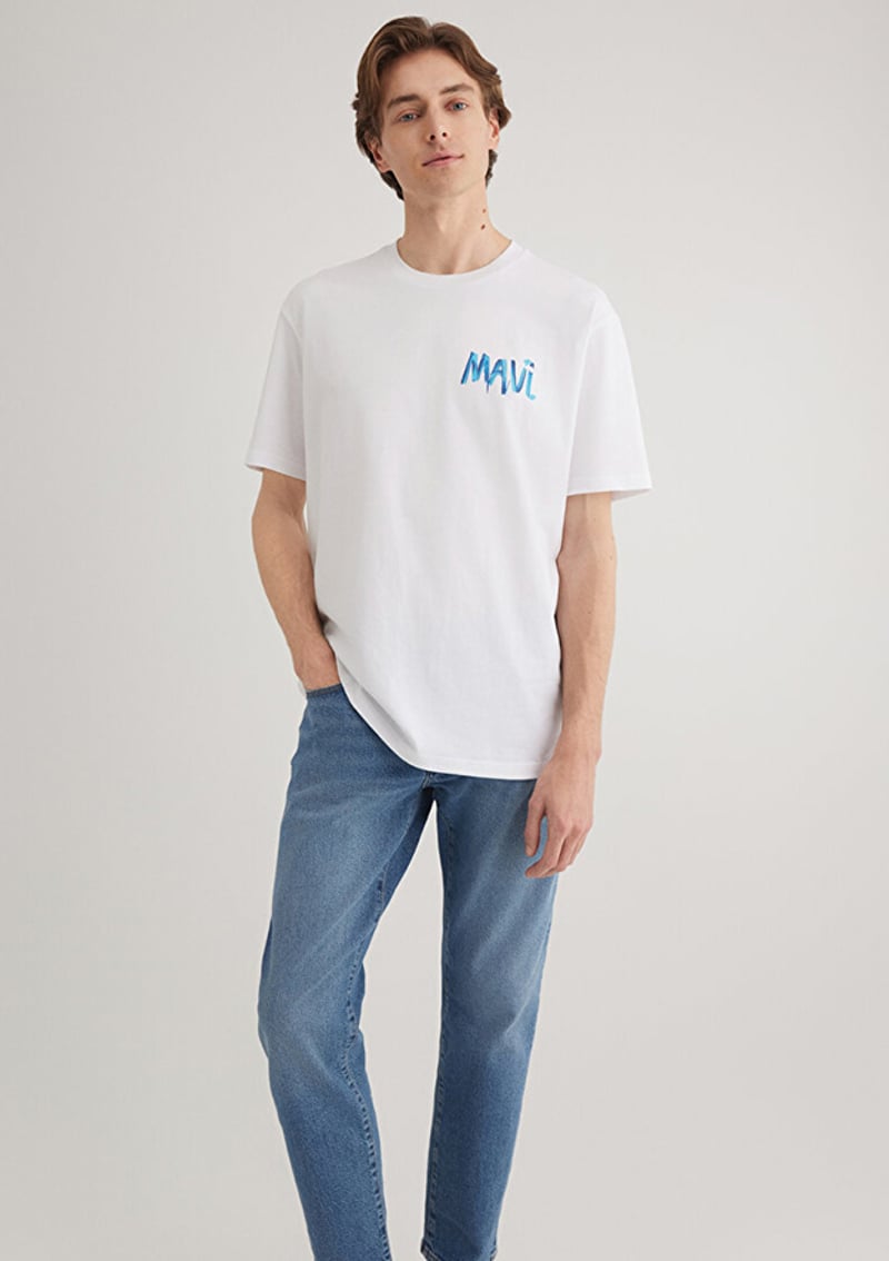 M0612468-620 Erkek Beyaz Baskılı T-shirt