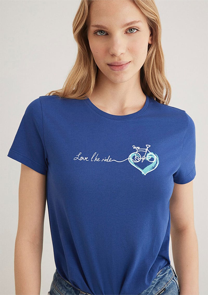 M1612961-70899 Kadın Mavi Baskılı T-shirt
