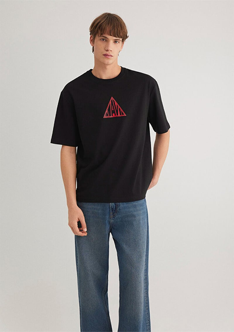 M0612524-900 Erkek Siyah Baskılı T-shirt