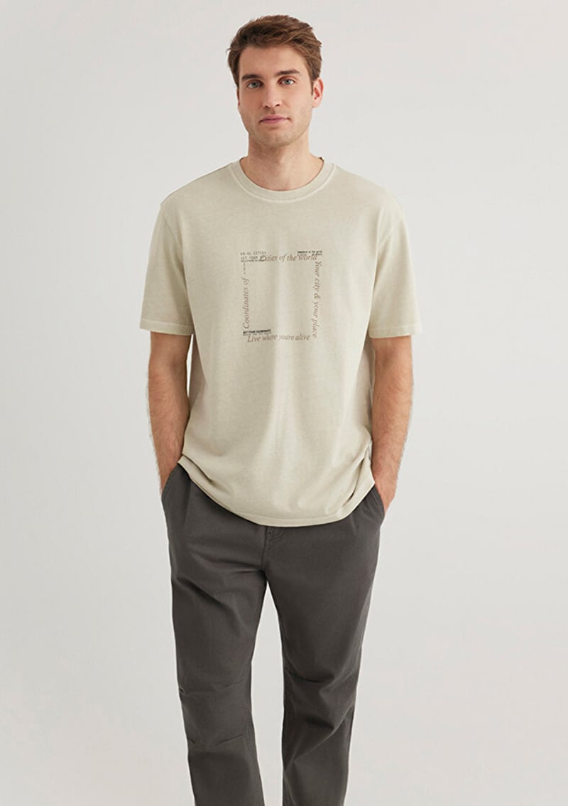 M0612553-70322 Erkek Bej Kısa Kol T-shirt