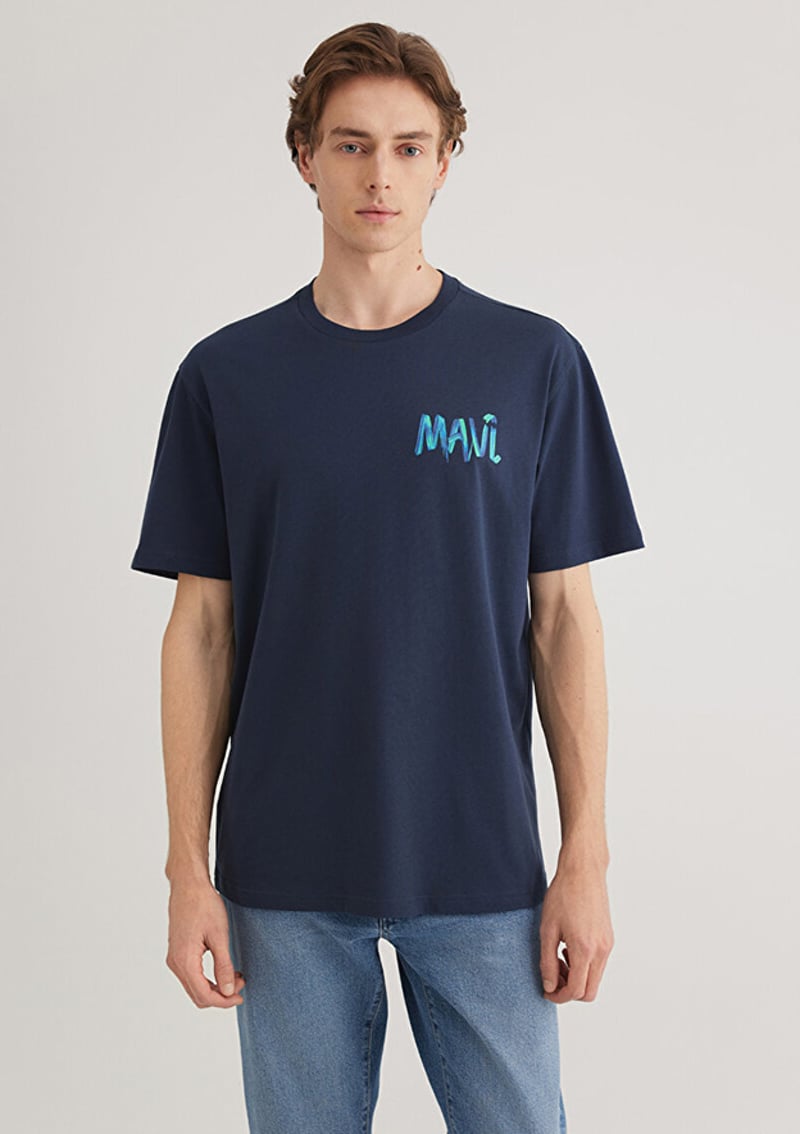 M0612468-70490 Erkek Lacivert Baskılı T-shirt