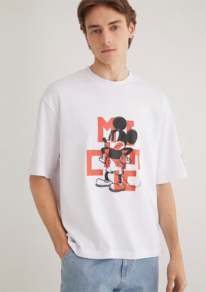 M0612561-620 Erkek Beyaz Baskılı T-shirt