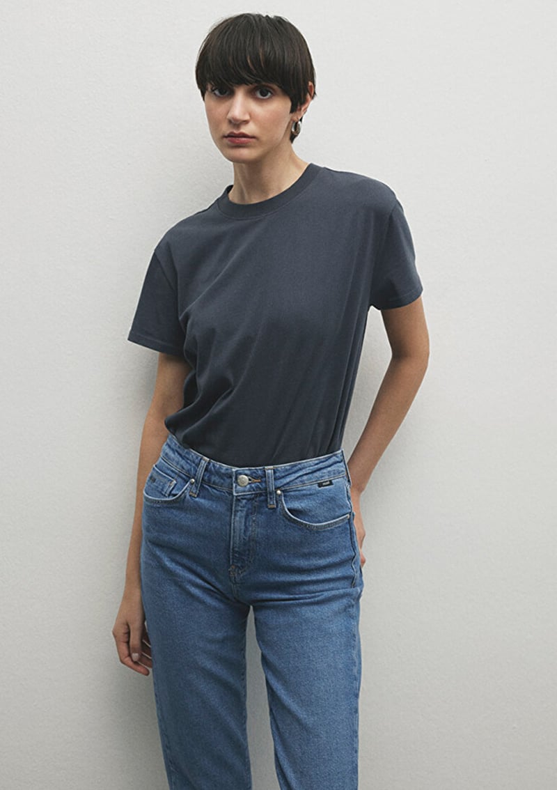 M1600955-70726 Kadın Mavi Basic T-shirt