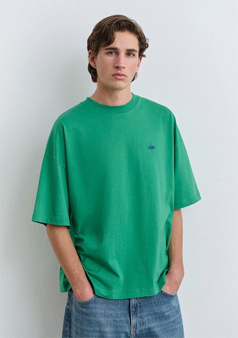 M0611931-71704 Erkek Yeşil Bisiklet Yaka T-shirt